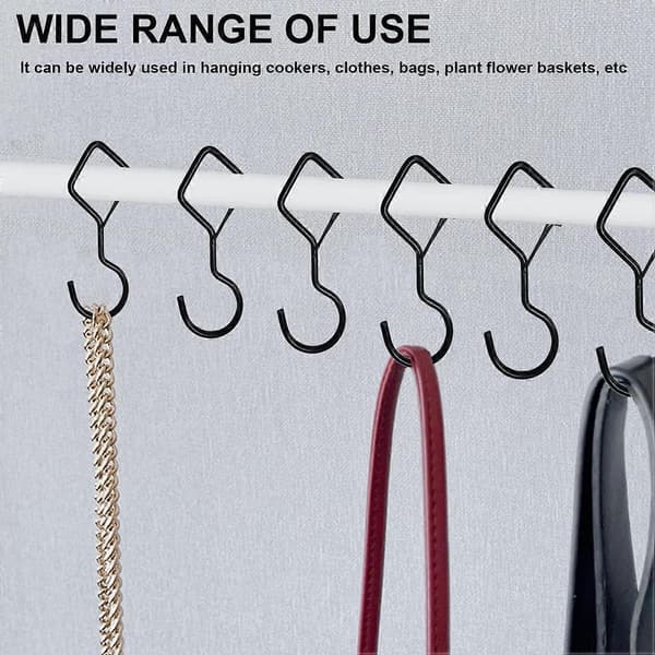 12 Pieces S-Hooks with Loop, 101mm Heavy Duty Metal S-Hook, Multi-function Hook, for Kitchen, Bathroom, Bedroom and Office (Black)