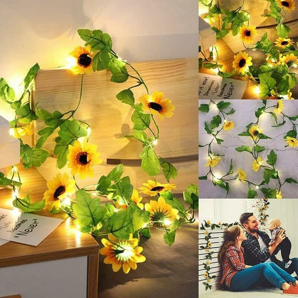 Solar-Powered Artificial Sunflower Garland Hanging Light 2m 20 LED