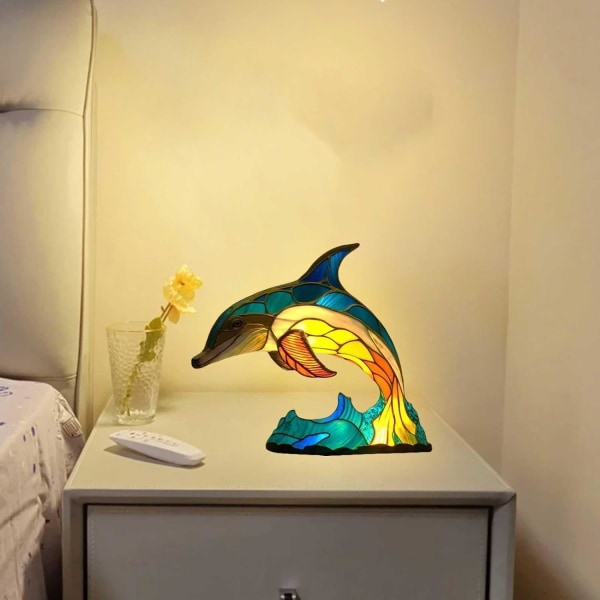 Animal Pöytävalaisinsarja, Lasimaalaus Animal Pöytävalaisin Yövalo, Retro Resin Pöytävalaisin Makuuhuoneen Sisustukseen Dolphin