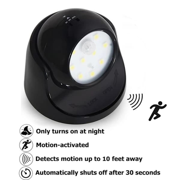 {xj}360° Roterende LED-lampe med infrarød bevegelsessensor, liten