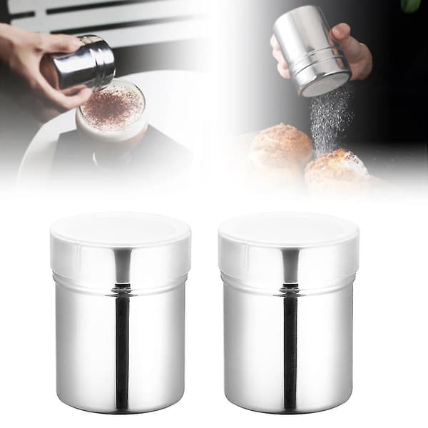 2 stk. rustfri chokolade shaker, støv shaker, spreder, flormelis, kakaomel, kaffe mesh sigte