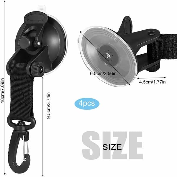 Suction Cup Anchor 4-Piece Set with Securing Hook, Suction Cup Awning for Car Side Tents, Camping Tarp Accessories