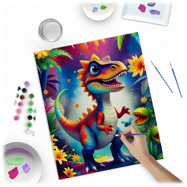 Maling efter tal-sæt – 40x50 cm lærred med dinosaurmotiv