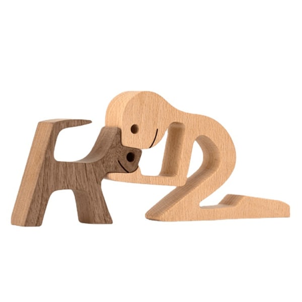 Familjevalp Träsnideri, massivt trä husdjurshund Familjehantverk Skulptur, handsnidade figurer kreativa presenter (man och hund) E one size