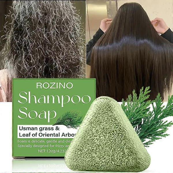 Nature Triangle Shampoo Bar, Naturlig Usman Grass Shampoo Bar, Solid Shampoo Bar til Hårvækst, Beroligende & Styrkende Hår til Kvinder Mænd, 120g 1 STK 1PCS
