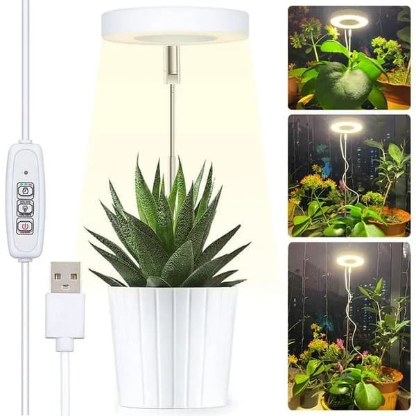 Plantlys / plantebelysning, justerbar høyde, Lampe for planter med på/av-timer (2/4/8 timer) - egnet for små planter og innendørsplanter