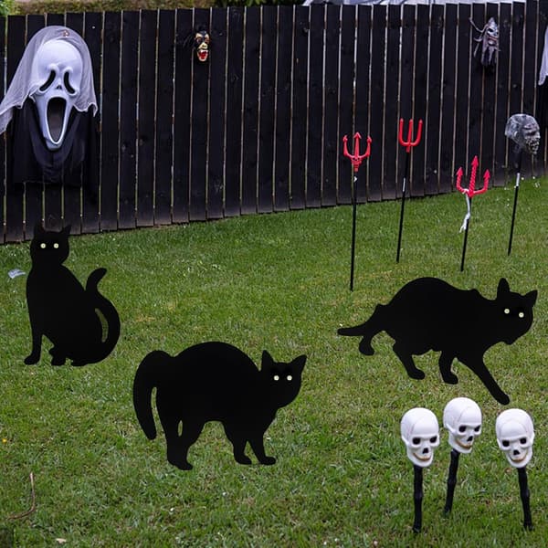 Halloween 3-osaiset puutarhakyltit musta kissa ulkokoriste