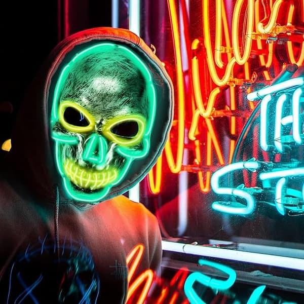 Halloween LED-kransemaske, selvlysende, flere lystilstande, PVC, til fest, karneval, cosplay