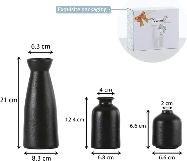 Black Ceramic Vase Set-3 Small Flower Vases for Decoration
