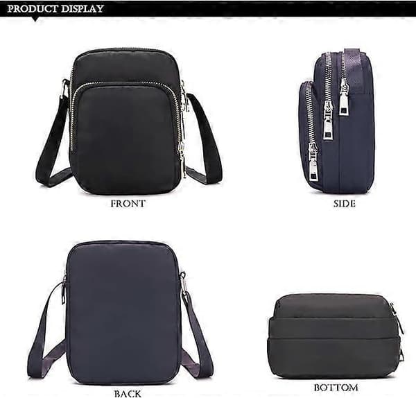 Crossbody-taske til kvinder, nylon-skuldertaske med justerbar rem, sort