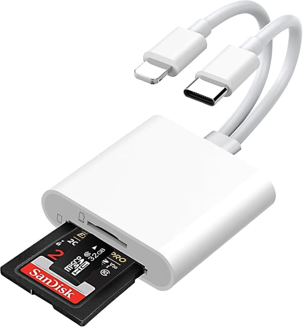 2-i-2 Lightning + USB C - SD-kortinlukija iPhone Valkoinen - SD-kortinlukija 2-in-2 Lightning + USB C Card Reader 2-in-2 Lightning + USB C Card Reader