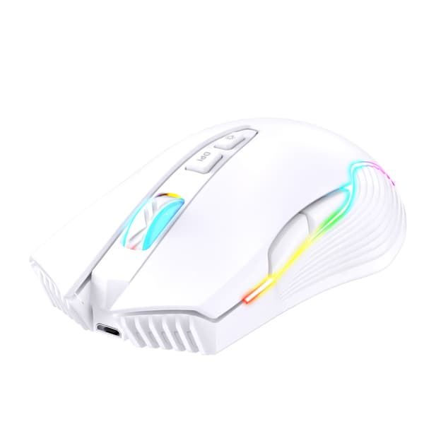 Wireless Mouse USB Rechargeable Ergonomic Wireless Gaming Mouse for Laptop White