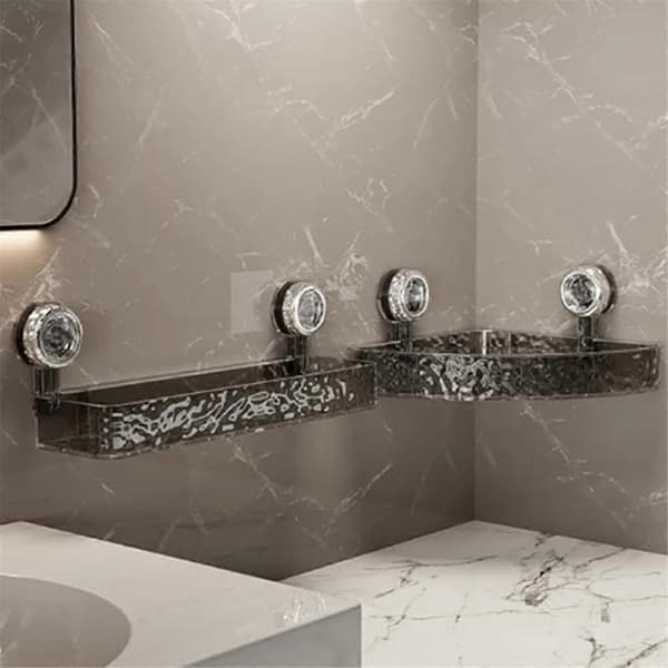 Drill-Free, Light Luxury Style Glacier Pattern Suction Cup Shelf, Bathroom Shower Organizer Grey Long