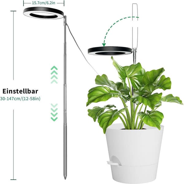 Fullspektrum LED-växtlampa 147 cm, 70 lysdioder, justerbar höjd, 3/9/12 timmars timer