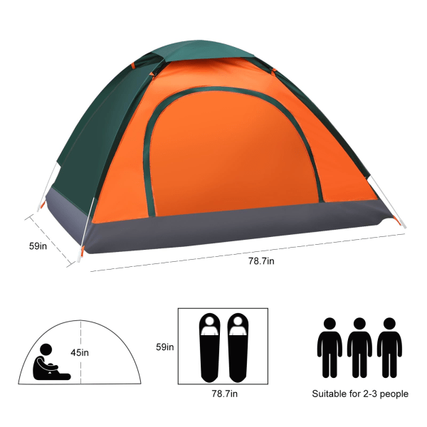 Campingtelt, Automatisk 2-3 Personers Instant Telt, Pop Up Telt, Letvægt, Vandtæt, til Camping, Vandring, Strand