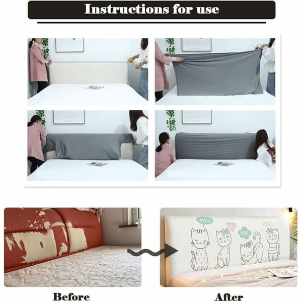 Headboard Cover with Cat Print, Stretch, Dustproof, Black 180cm
