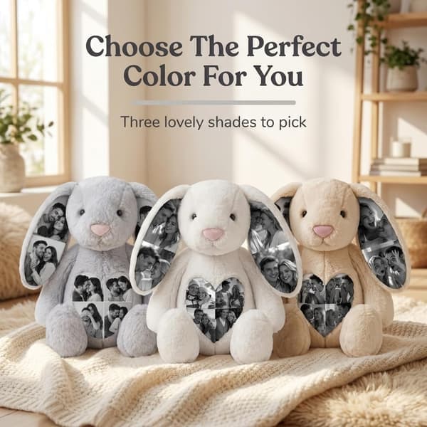 Custom Photo-Filled Rabbit Plush with Hidden Ears, Personalized Image, Size A A
