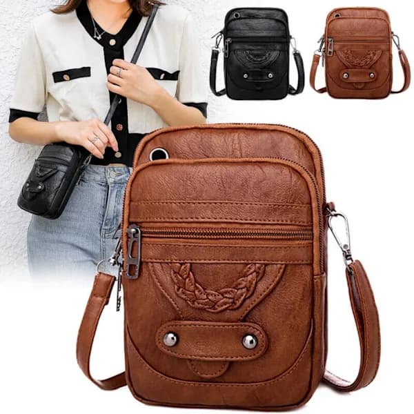 Women PU Leather Small Shoulder Bag Wallet Cell Phone Purse Black