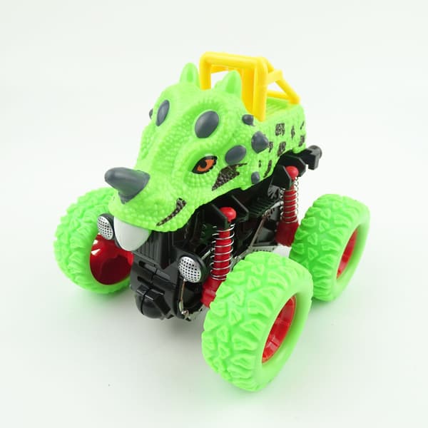 AZC 4-pack dinosaurie-monstertruckar för barn 2–4 år, friktionsdrivna leksaksbilar med pull-back, 360-graders stunt, present