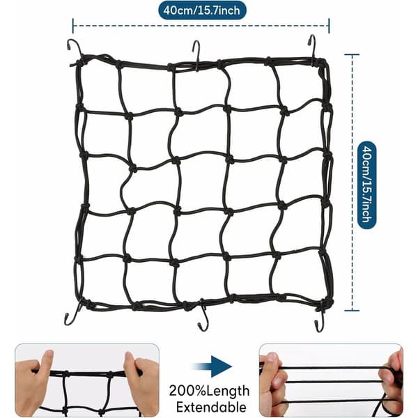 Elastisk edderkoppnett sykkel edderkoppnett motorsykkeltilbehør elastisk tau med hjelmkrok 40 x 40 cm (2 elastiske edderkoppnett + 2 elastiske tau)