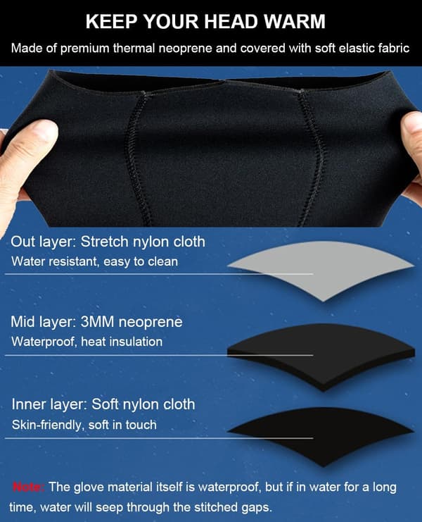 3 mm L/XL neoprenhette dykkehette våtdrakthette surfhette for menn og kvinner