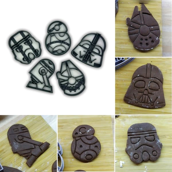 5 stk. Star Wars bage kage dekoration kageform grå M grå m