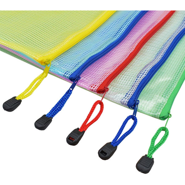 5 st A4 plastfickor med dragkedja