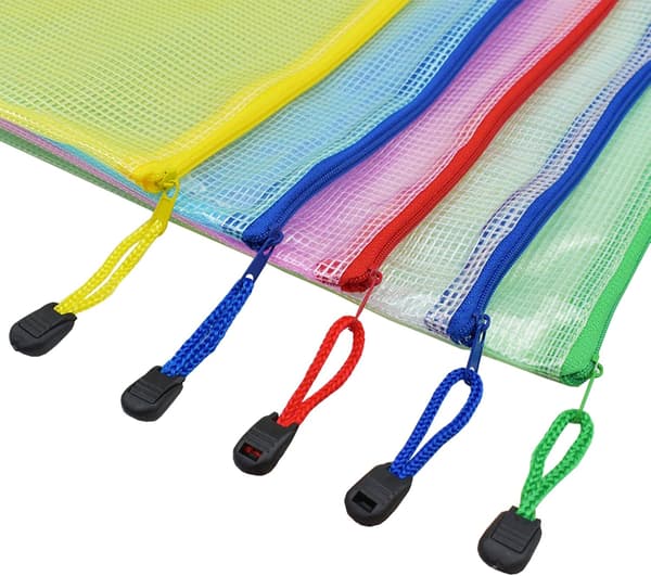 5 stk A4 plastlommer med glidelås