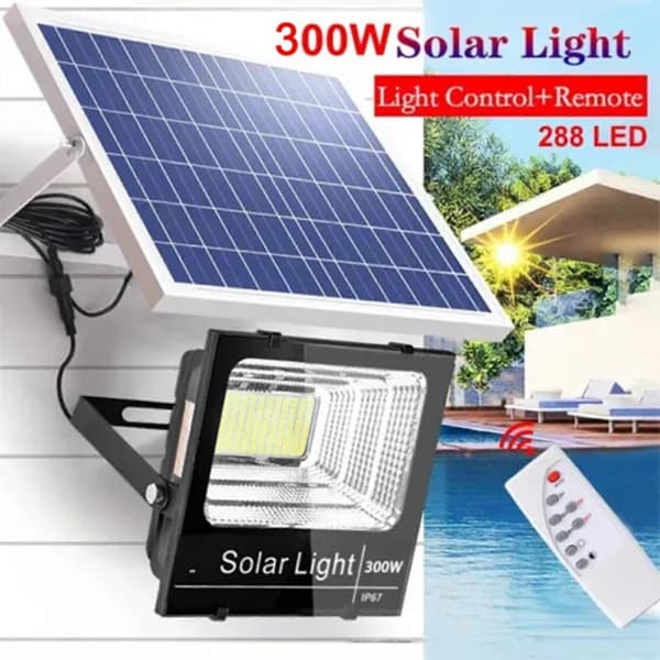 50 % rabatt – 300 W LED solcelleflomlys panel gatelys utendørs vanntett fjernkontroll