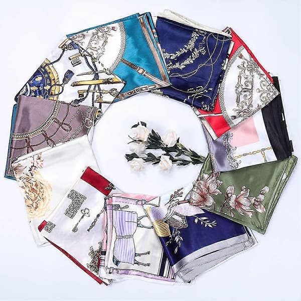 Dame Silke Carré - Stort Sjal Mønstret Hodeplagg Bandana Skjerf Hårtilbehør Gave