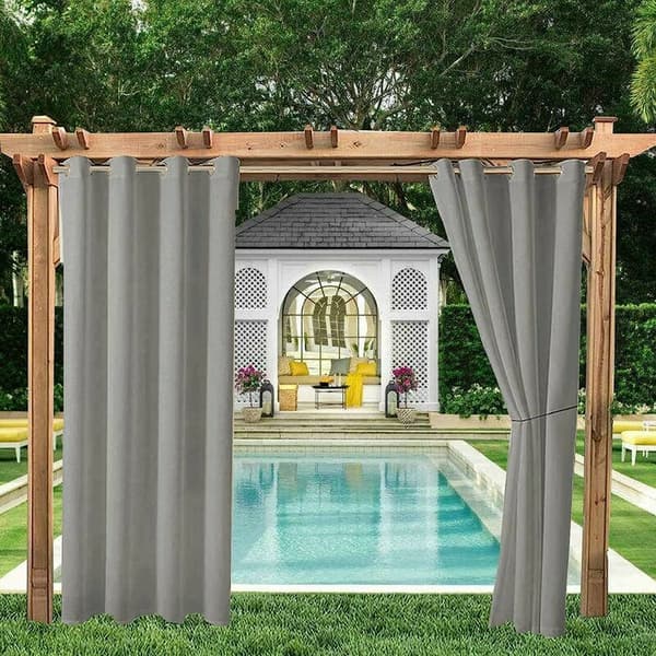 2 stk. vanntette utendørsgardiner 150x166 cm grå polyester for pergola, paviljong, veranda