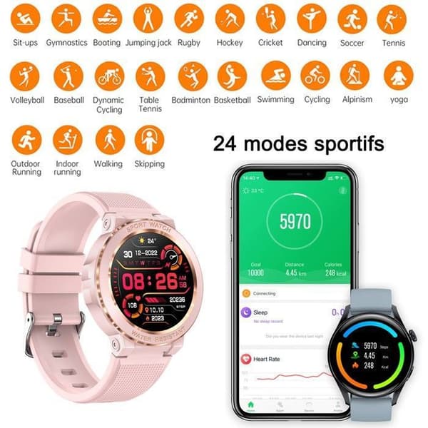 Smartwatch til kvinder, vandtæt med svar-/opkaldsfunktion og smart påmindelse til iPhone Android (lyserød)