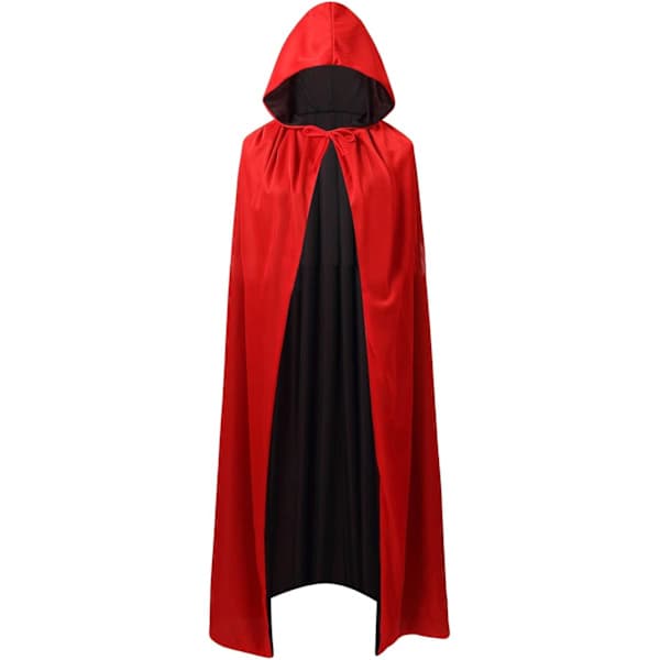 Vendbar Vampyrkappe Halloween Dracula Kostume Sort/Rød Ståkrave med Hætte 120 cm