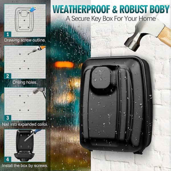 Outdoor Security Key Box, Large Wall-Mounted Key Box with 12-Digit Code, Waterproof and Rustproof Security Key Box