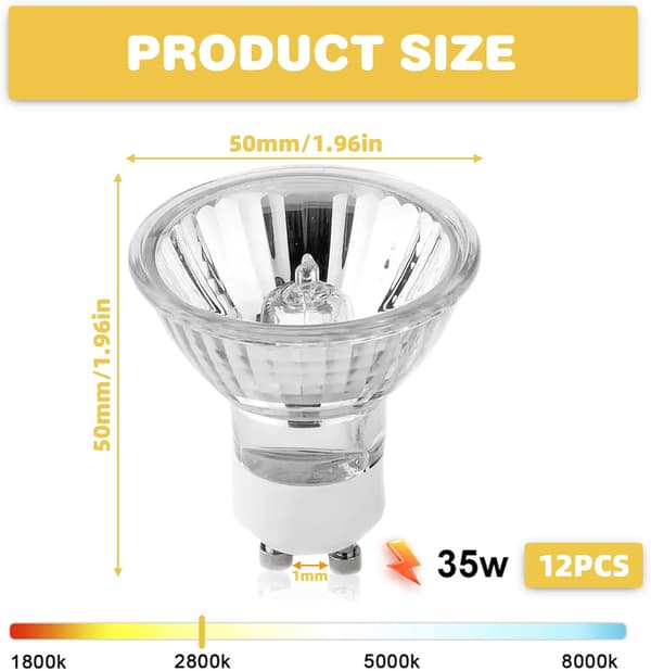 12-pack GU10 Halogenlampor 35W 230V Varmvit 2800K för infälld belysning