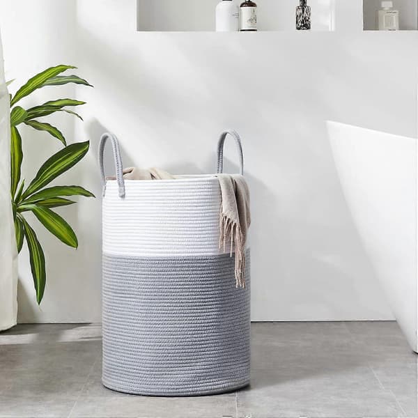 Tvättkorg Tvättkorg Förvaringskorg Smutsig Tvättkorg Bomullsrep 38cm(D) x50cm(H) Grå