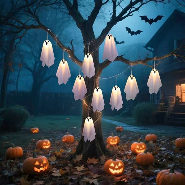 Halloween LED-ljusslinga 3 meter 20 ljus varmvit med spökprydnader