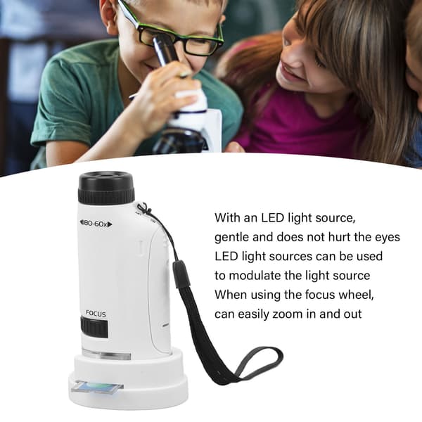 Small Pocket Microscope with LED Light - 60X to 120X Magnification