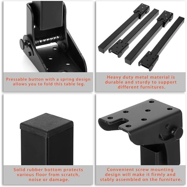 12-tums fällbara bordsben i svart metall, 4-pack, 30 cm hög, för laptopbord och möbler