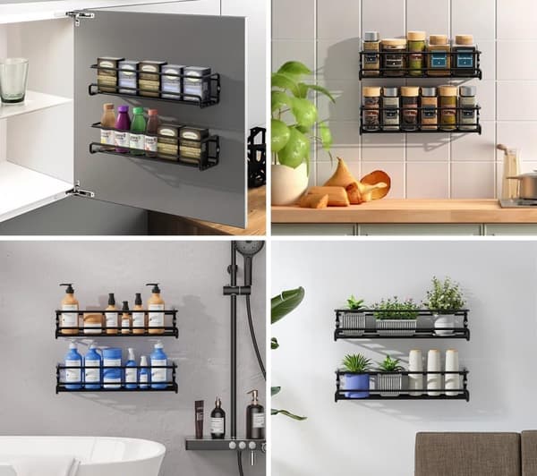 2-piece Wall Mounted Stainless Steel Spice Rack for Kitchen - Home Spice Storage and Organization Silver Silver