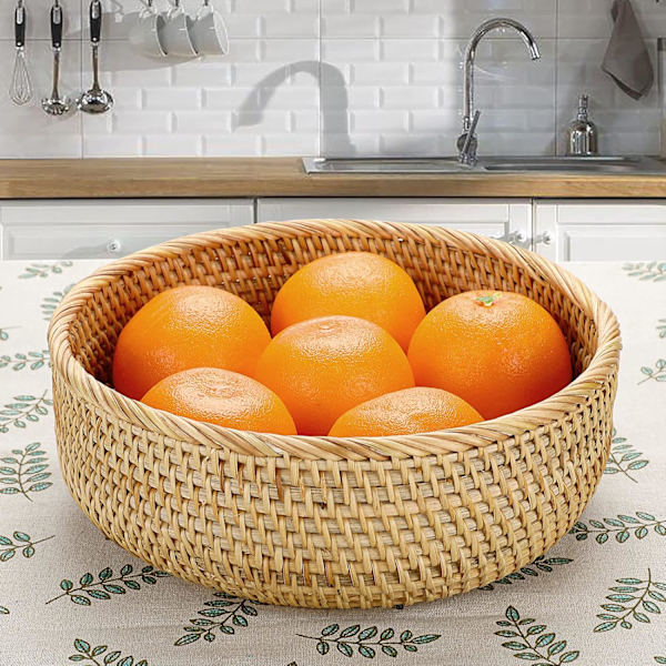 Round Woven Rattan Fruit Basket, Bread Serving Baskets, Snack Storage Baskets, Tabletop Decorative Storage Baskets