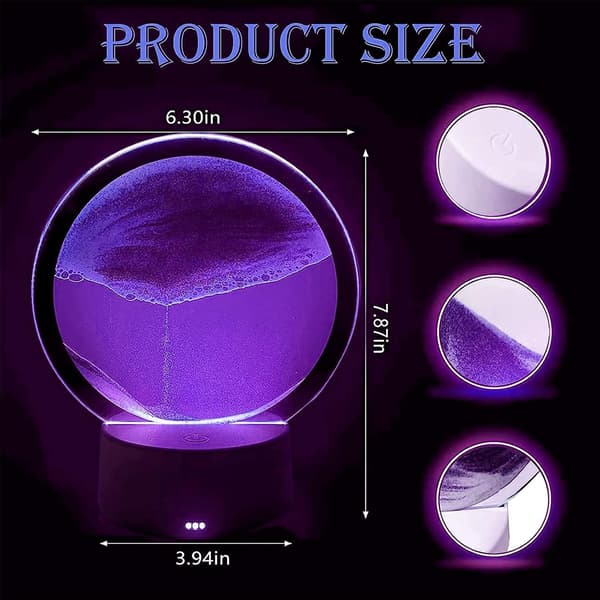 Purple Sand Art Night Light for Nursery with Remote Control Dimmable 7 Colors USB Rechargeable