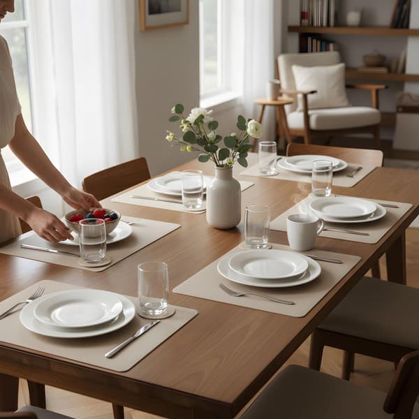Set med bordsunderlägg och underlägg i konstläder, vändbara, 6-pack