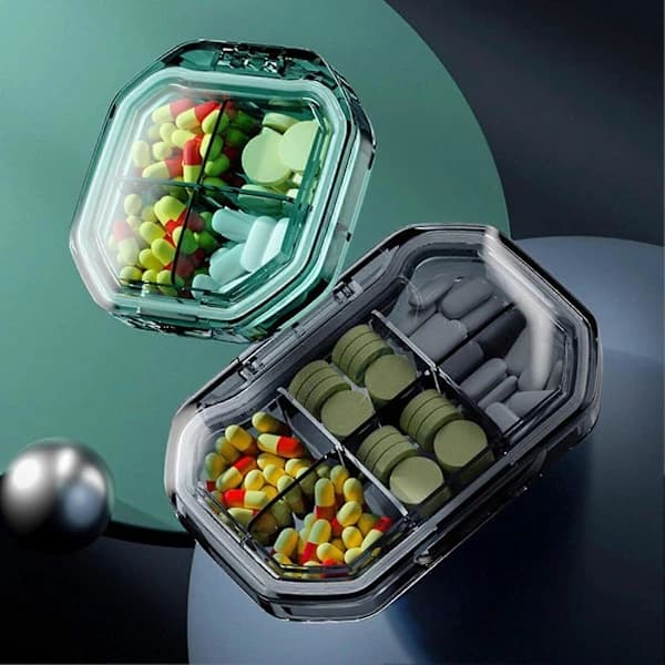 Practical 7-Day Pill Box with 4/6 Compartments, Large Capacity, Buckle, Good Sealing, Pocket-Sized Pill Case from Jikaixiang Blue B