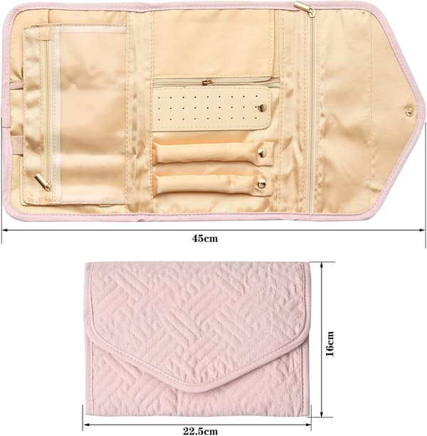 Pink Roll-up Leather Jewelry Box, Foldable Jewelry Case, 23x16x1.5 cm