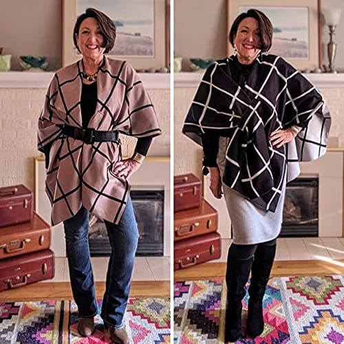Damekuvertponcho åben front cardigan med bælte til efterår vinter