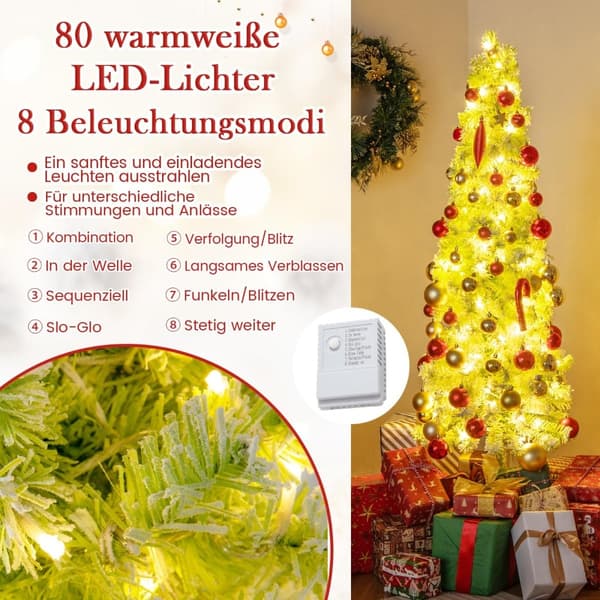 Kunstigt juletræ med lys, sne, 150 cm