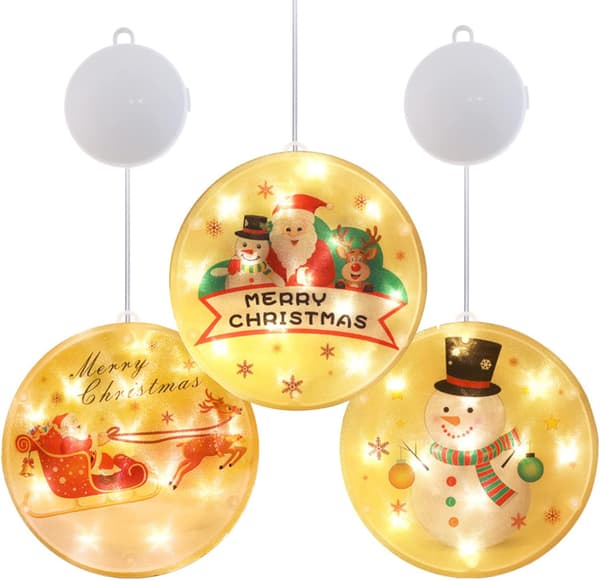 3 stk julelys, 3D-hengende lamper med sugekopp, Ba