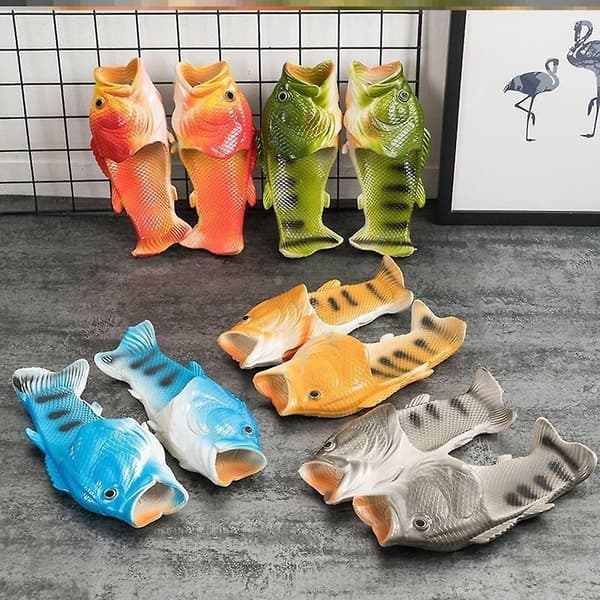 Unisex 3D-simuleringsfisk sandaler flip flops svart