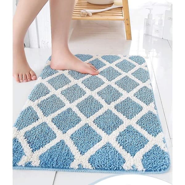 2-piece Bathroom Mat Set, Machine Washable Microfiber Non-Slip Absorbent Bath Rugs for Bathroom Kitchen Living Room (Blue)